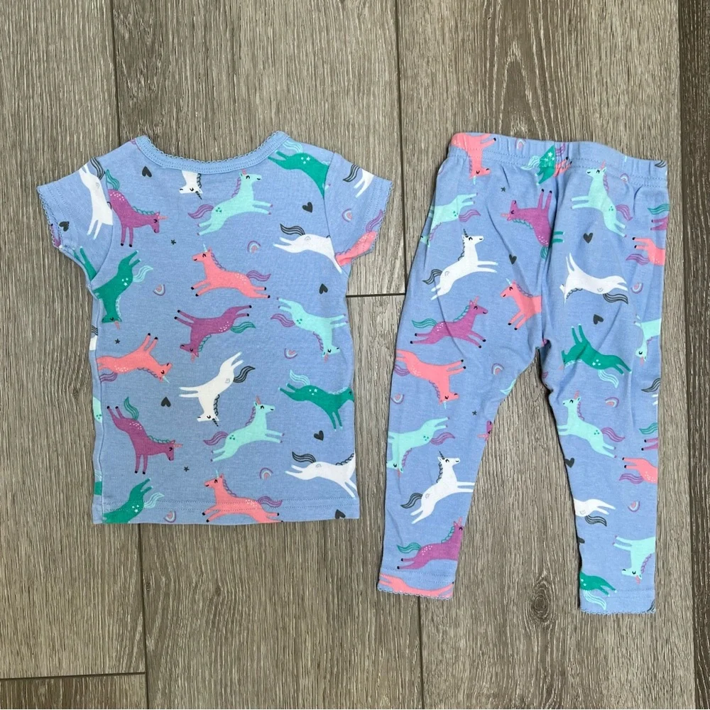 CARTERS 2PC SHORT SLEEVE SHIRT AND PANTS PAJAMA SET UNICORN BLUE 12MO